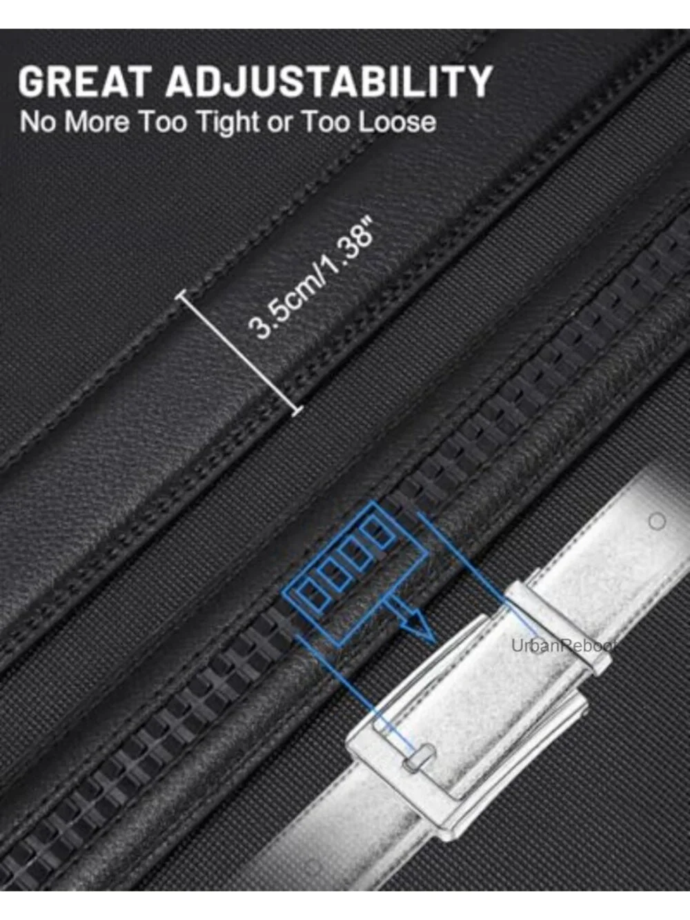 2 Pack Men's Ratchet Leather Belt Straps Without Buckle 1.38